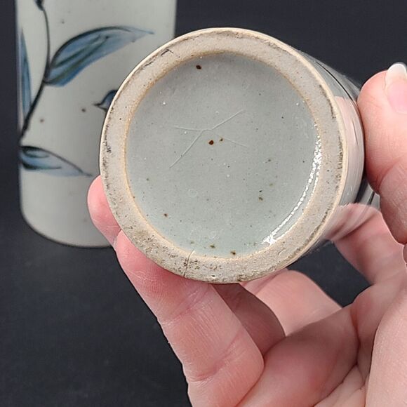 Tonala Pottery Ken Edwards Style Handpainted Bud Vase Tumbler Blue Birds Flowers - Picture 3 of 6